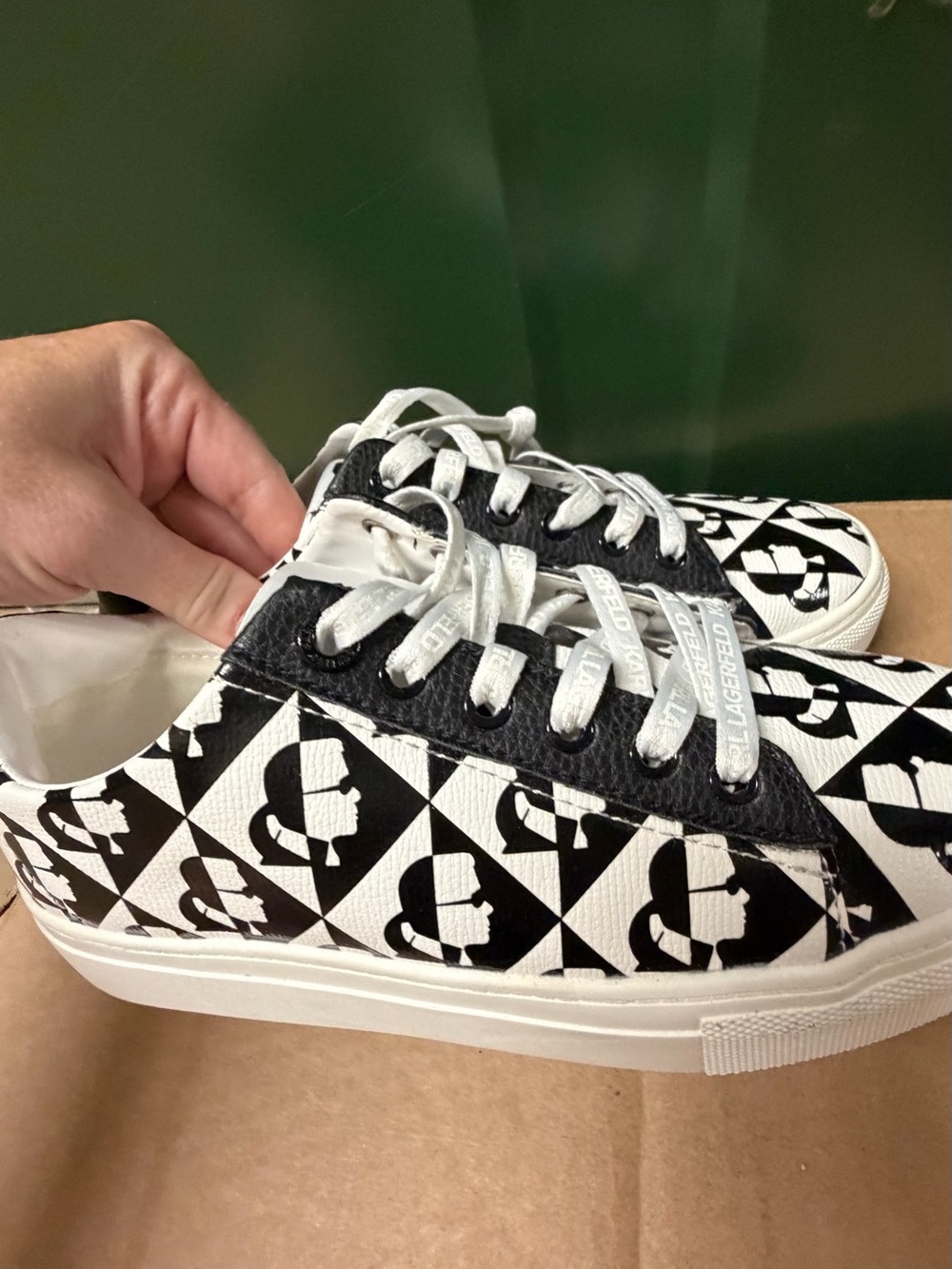 Karl Lagerfeld Black and White Logo-Print Low-Top Sneakers